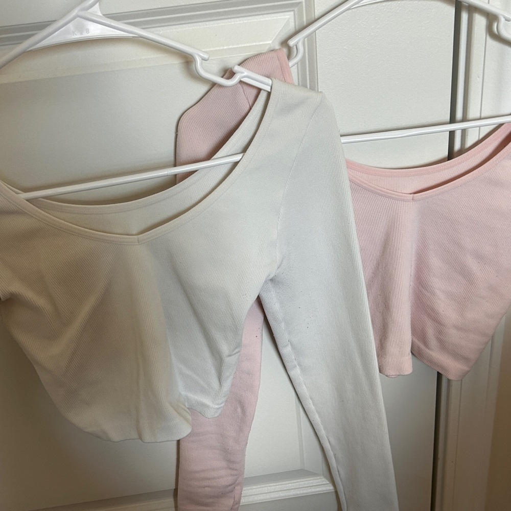 Aeropostale Soft White and Light Pink Long Sleeve Tops